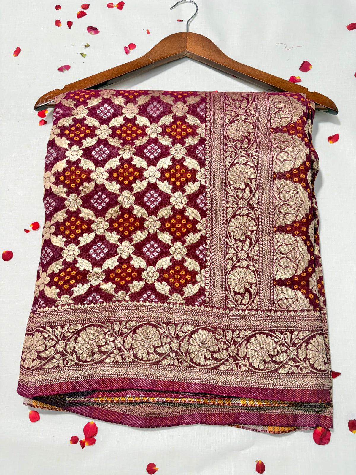 Pure Khadi Georgette Bandhini Banaras Saree
