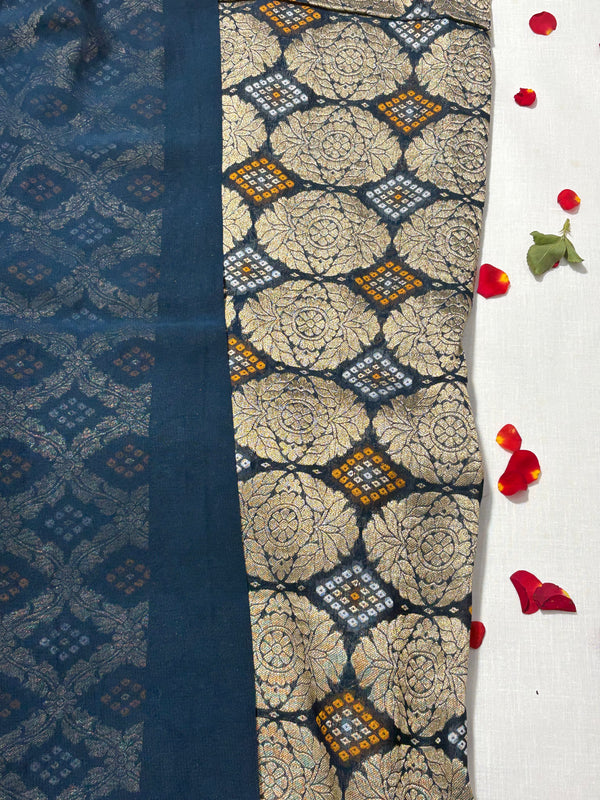 Pure Khadi Georgette Bandhini Banaras Saree