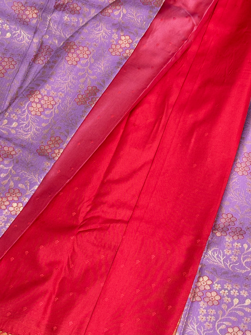 Lavender Red Dharmavaram Pattu Saree - View 2