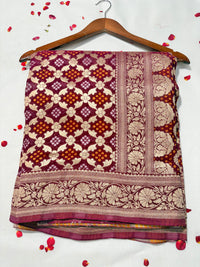 Pure Khadi Georgette Bandhini Banaras Saree view 1