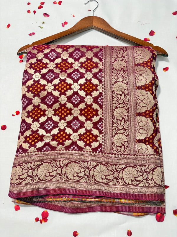 Pure Khadi Georgette Bandhini Banaras Saree