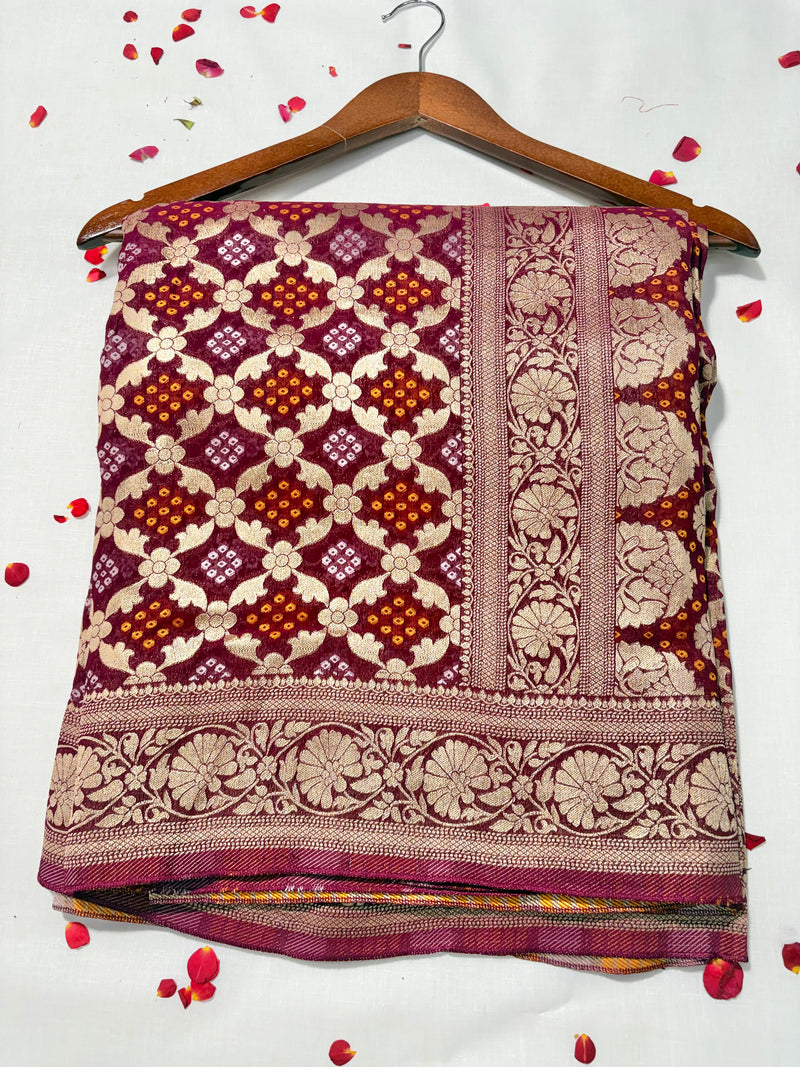 Pure Khadi Georgette Bandhini Banaras Saree - View 1
