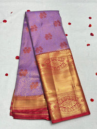 Lavender Red Dharmavaram Pattu Saree view 1
