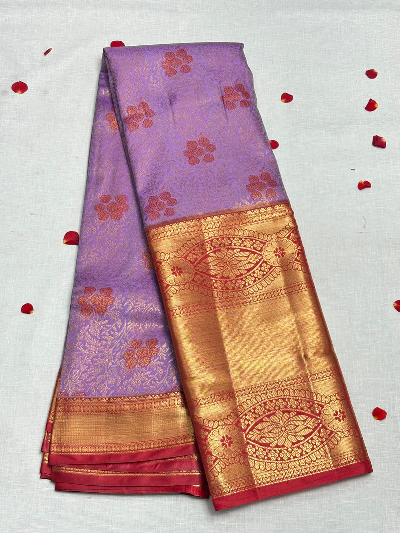 Lavender Red Dharmavaram Pattu Saree - View 1
