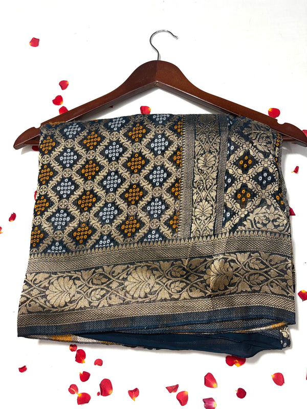 Pure Khadi Georgette Bandhini Banaras Saree
