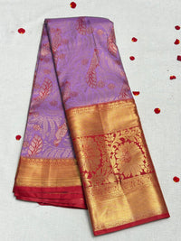 Lavender Red Dharmavaram Pattu Saree view 1
