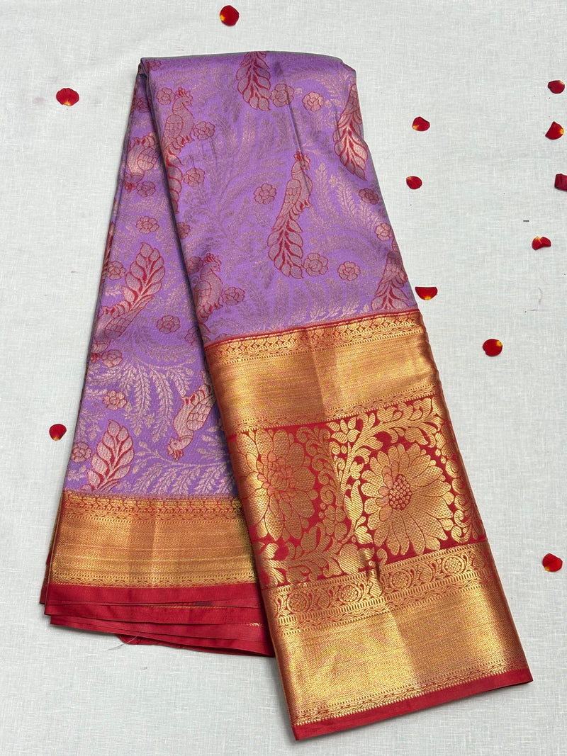 Lavender Red Dharmavaram Pattu Saree - View 1