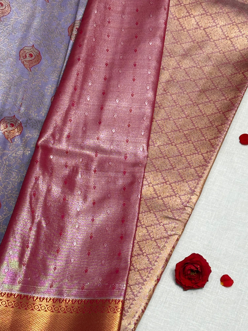 Lavender Red Dharmavaram Pattu Saree - View 2