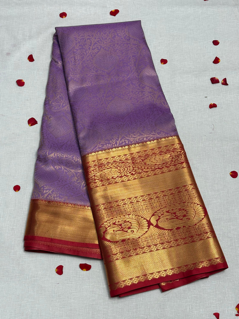 Lavender Red Dharmavaram Pattu Saree - View 1