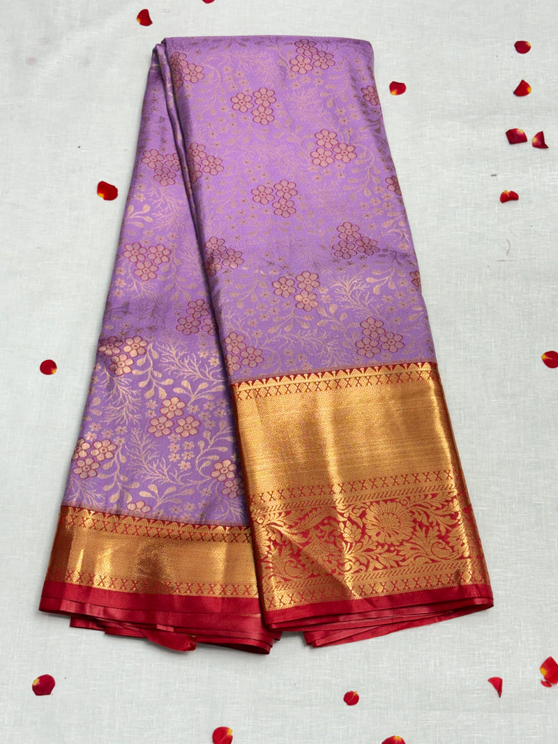 Lavender Red Dharmavaram Pattu Saree - View 1