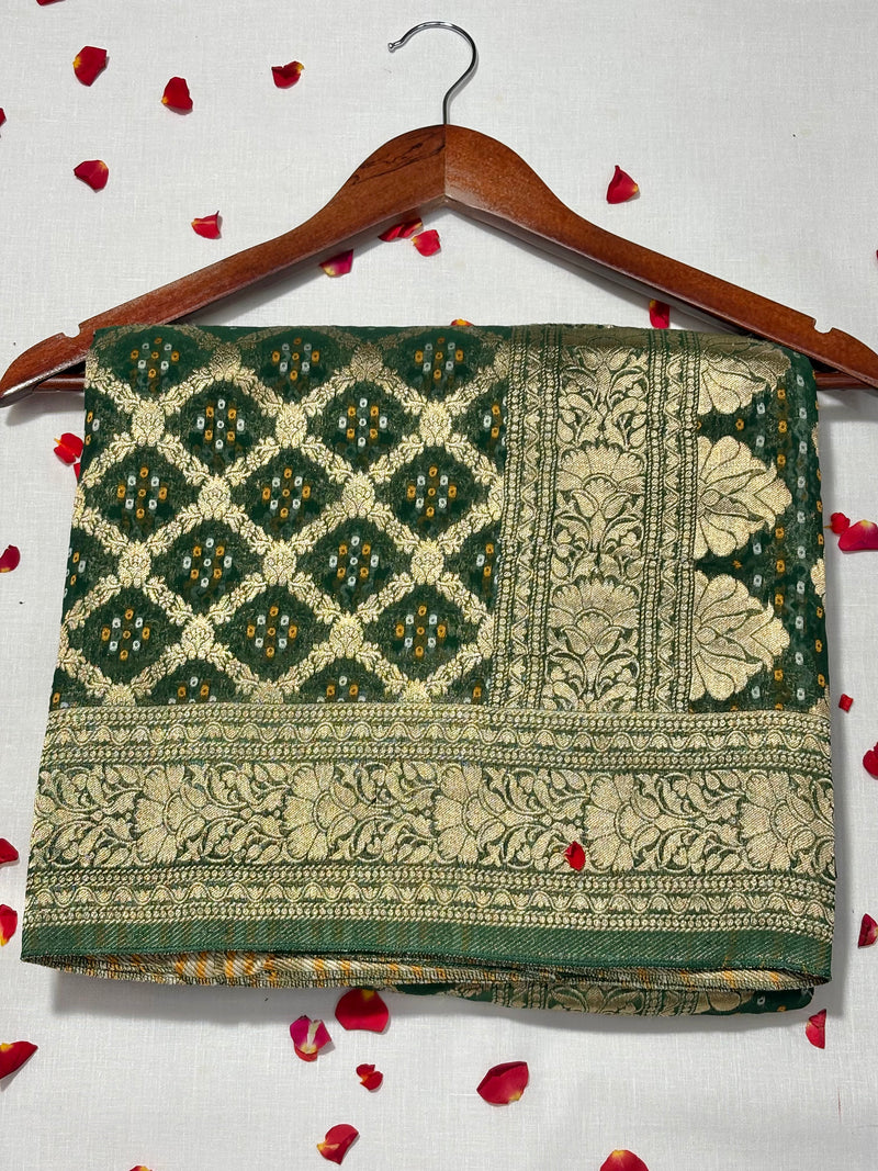 Pure Khadi Georgette Bandhini Banaras Saree - View 1