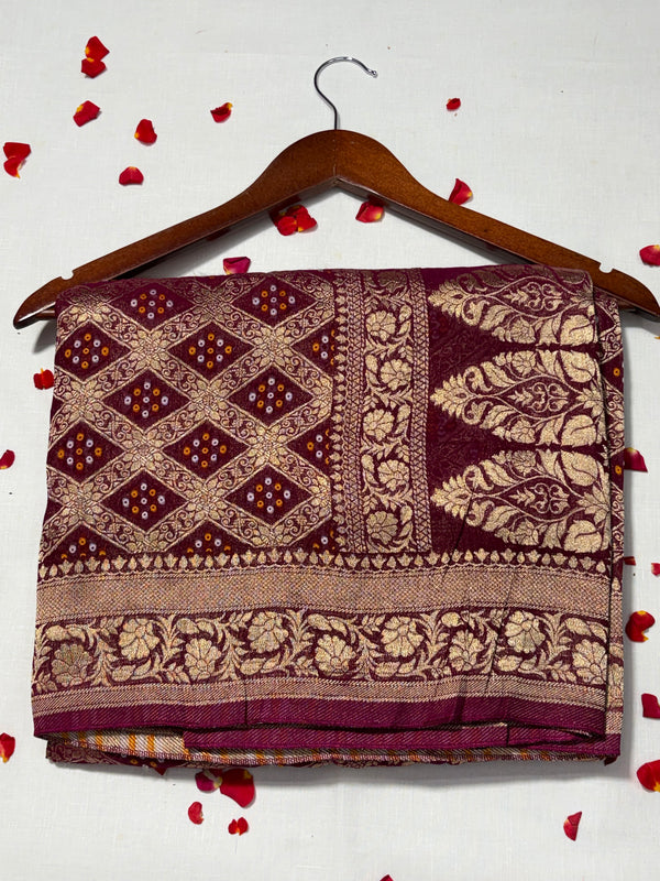 Pure Khadi Georgette Bandhini Banaras Saree
