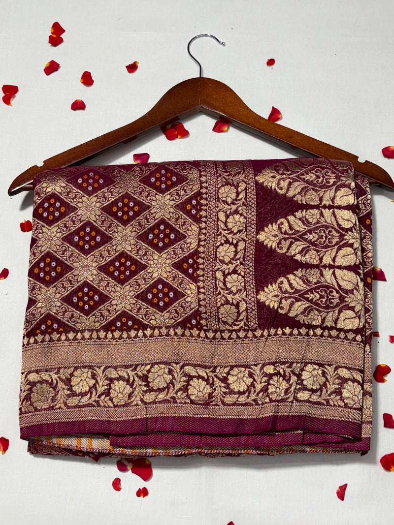 Pure Khadi Georgette Bandhini Banaras Saree - View 1