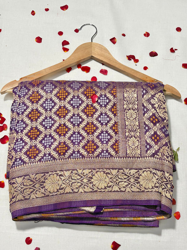 Pure Khadi Georgette Bandhini Banaras Saree