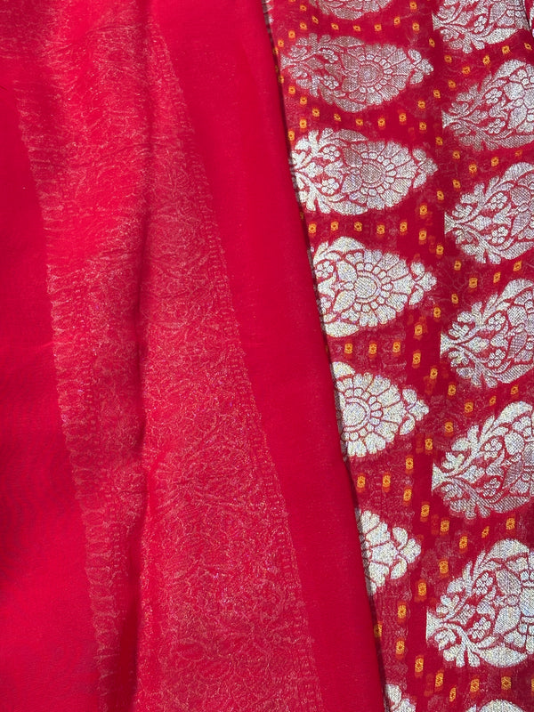 Pure Khadi Georgette Bandhini Banaras Saree