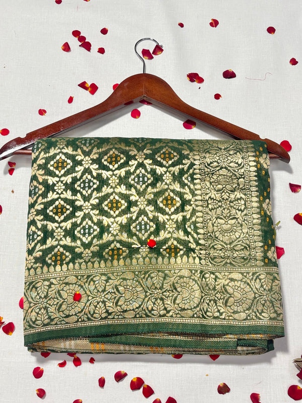 Pure Khadi Georgette Bandhini Banaras Saree