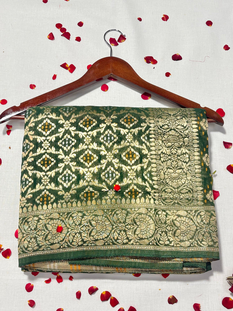 Pure Khadi Georgette Bandhini Banaras Saree - View 1