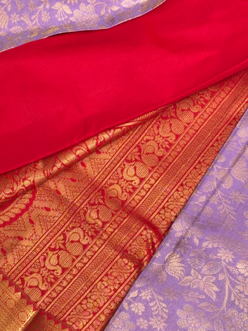Lavender Red Dharmavaram Pattu Saree - View 2