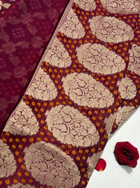 Pure Khadi Georgette Bandhini Banaras Saree view 2