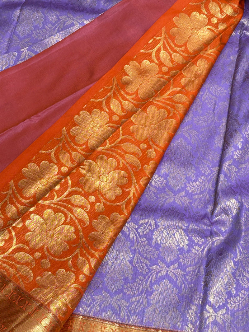 Lavender Red Dharmavaram Pattu Saree - View 2