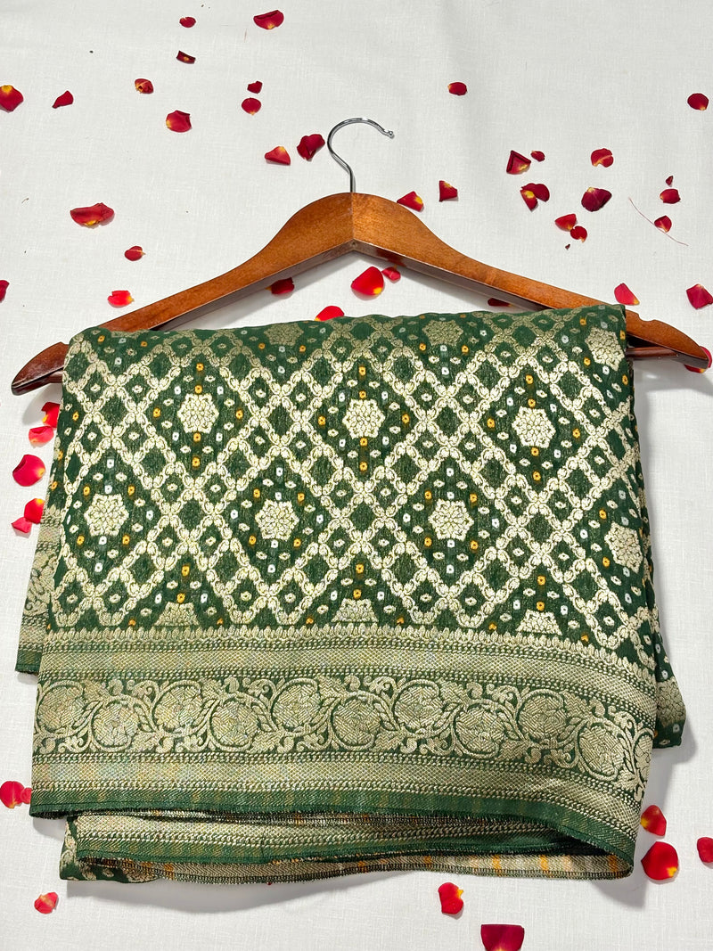 Pure Khadi Georgette Bandhini Banaras Saree - View 1