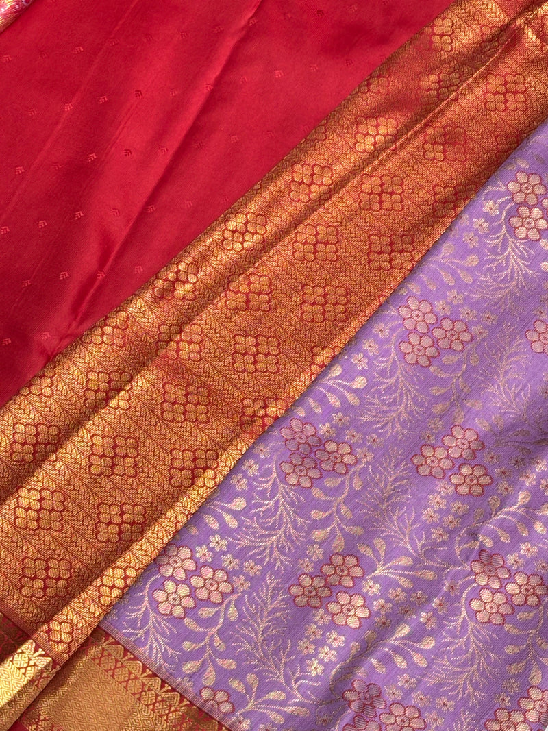 Lavender Red Dharmavaram Pattu Saree - View 2