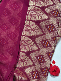 Pure Khadi Georgette Bandhini Banaras Saree view 2