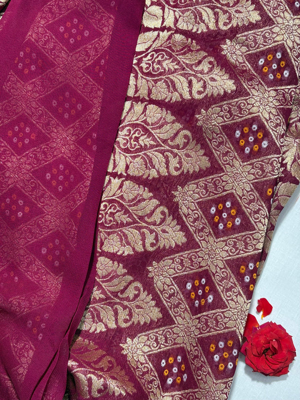 Pure Khadi Georgette Bandhini Banaras Saree