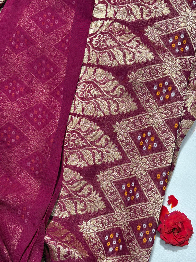 Pure Khadi Georgette Bandhini Banaras Saree - View 2