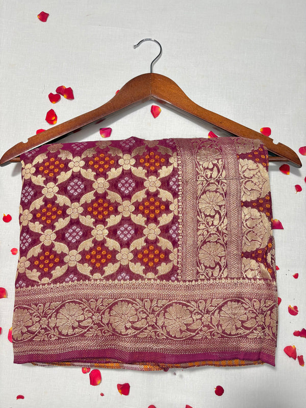 Pure Khadi Georgette Bandhini Banaras Saree