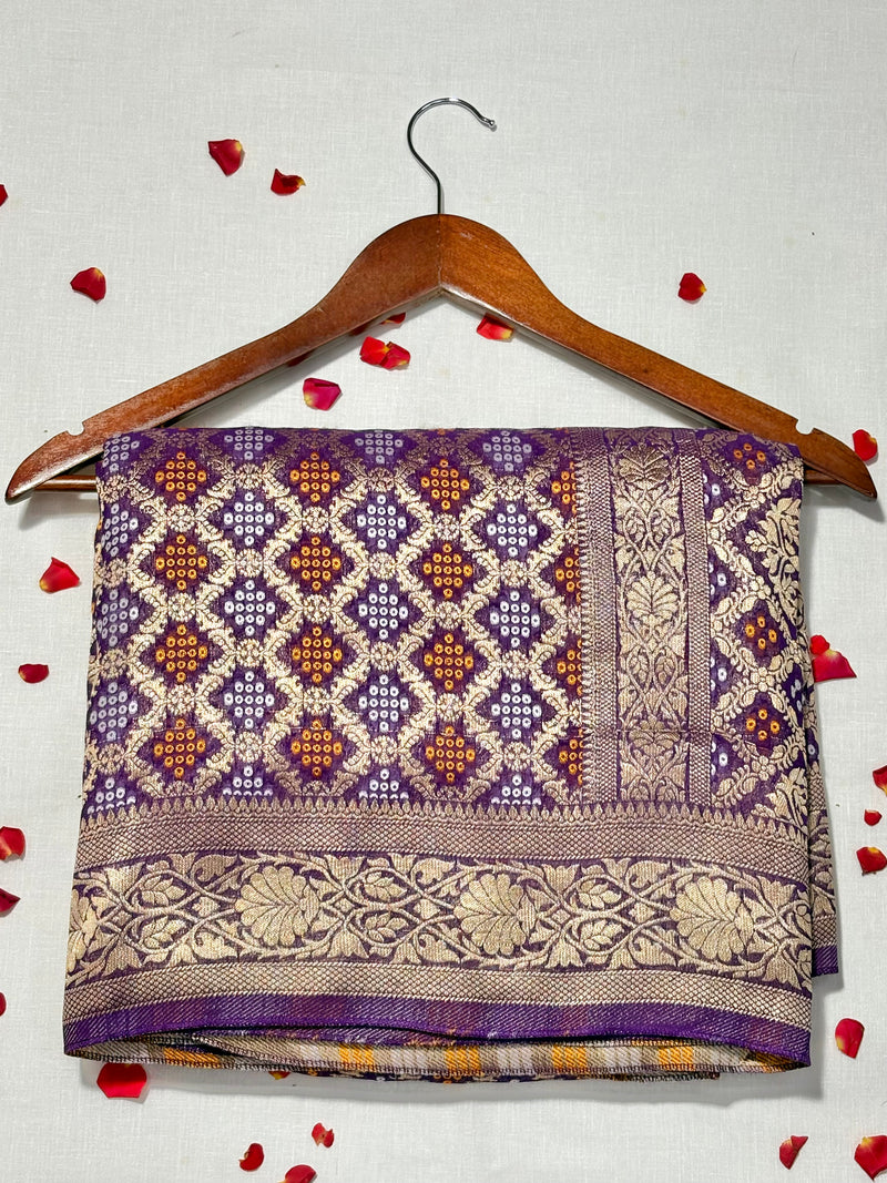 Pure Khadi Georgette Bandhini Banaras Saree - View 1