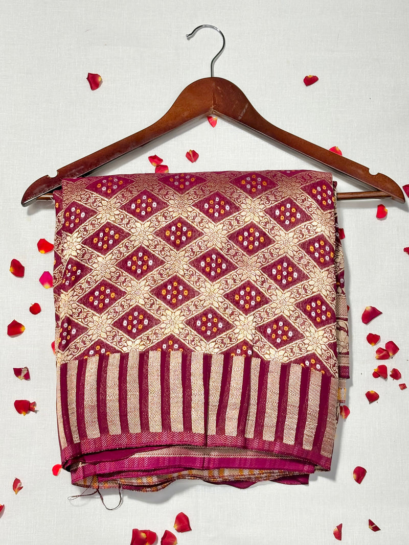 Pure Khadi Georgette Bandhini Banaras Saree - View 1
