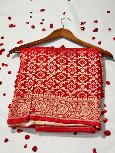 Pure Khadi Georgette Bandhini Banaras Saree