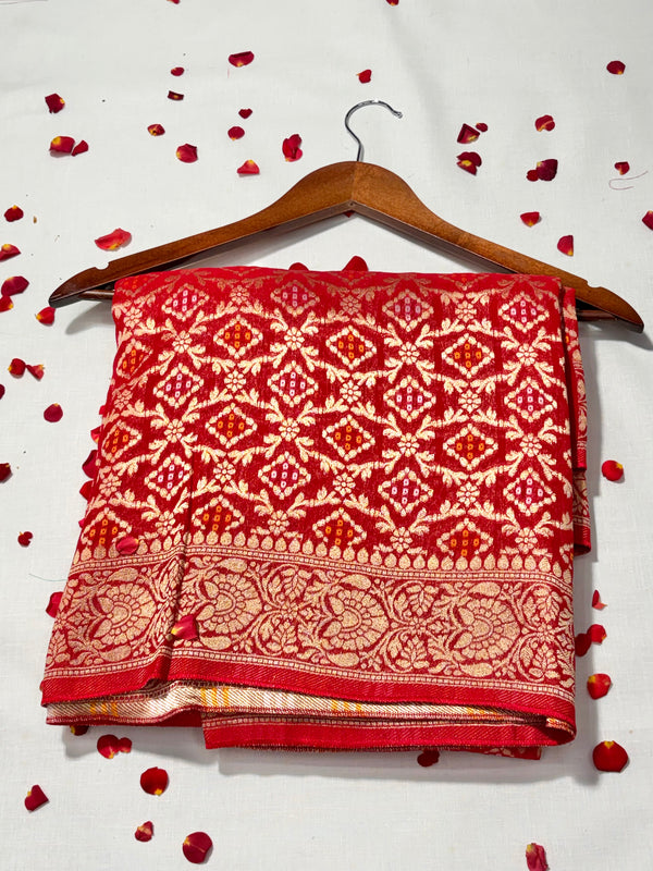 Pure Khadi Georgette Bandhini Banaras Saree