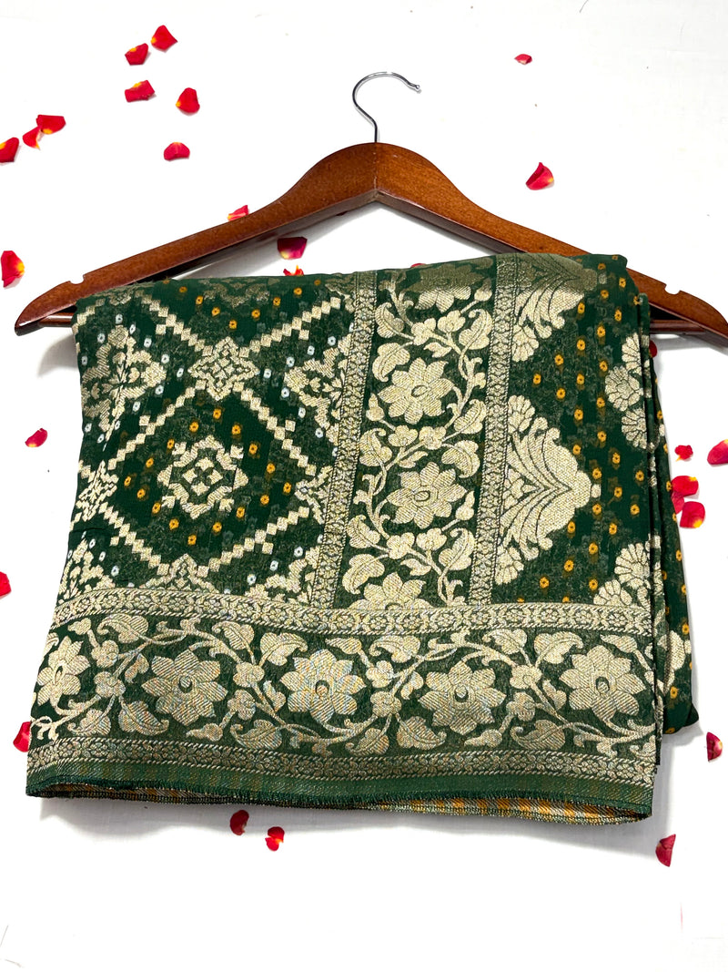 Pure Khadi Georgette Bandhini Banaras Saree - View 1