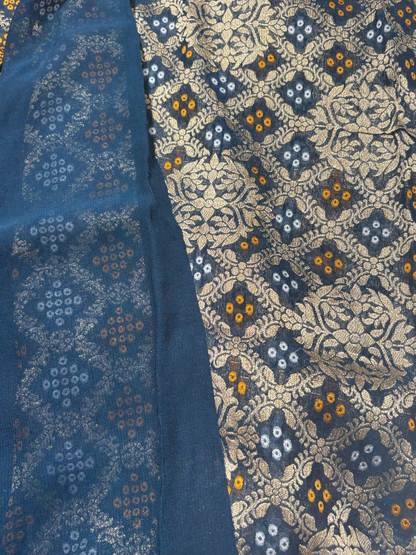 Pure Khadi Georgette Bandhini Banaras Saree