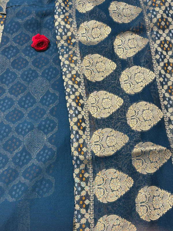 Pure Khadi Georgette Bandhini Banaras Saree
