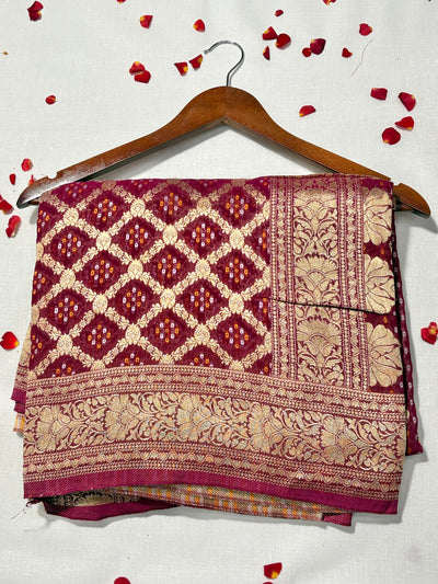 Pure Khadi Georgette Bandhini Banaras Saree
