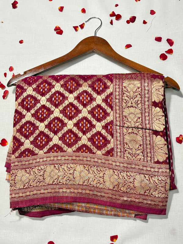 Pure Khadi Georgette Bandhini Banaras Saree