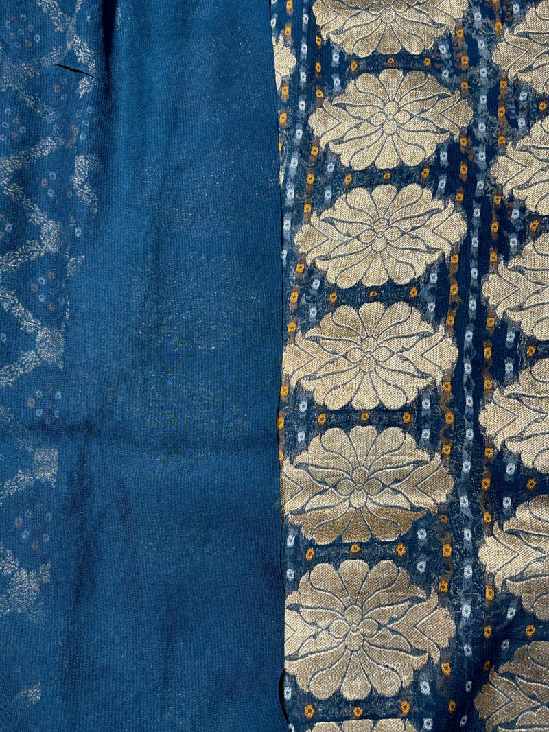 Pure Khadi Georgette Bandhini Banaras Saree - View 2