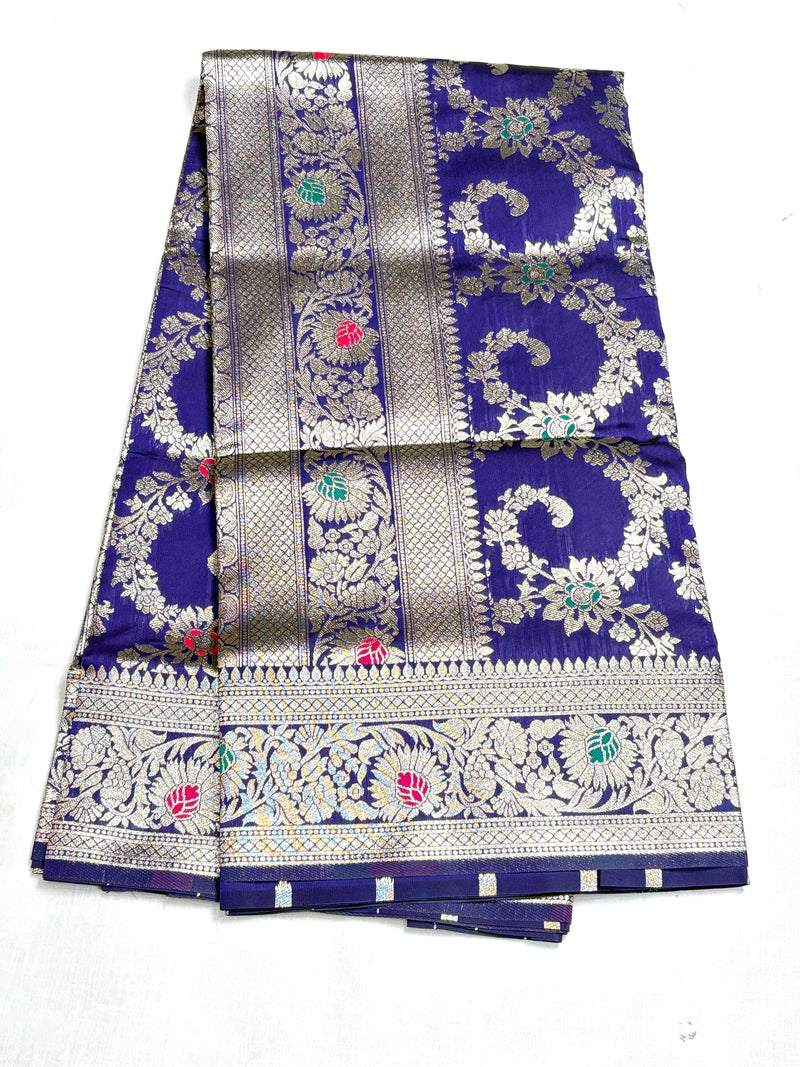 Banarasi silk saree - royal blue - View 3